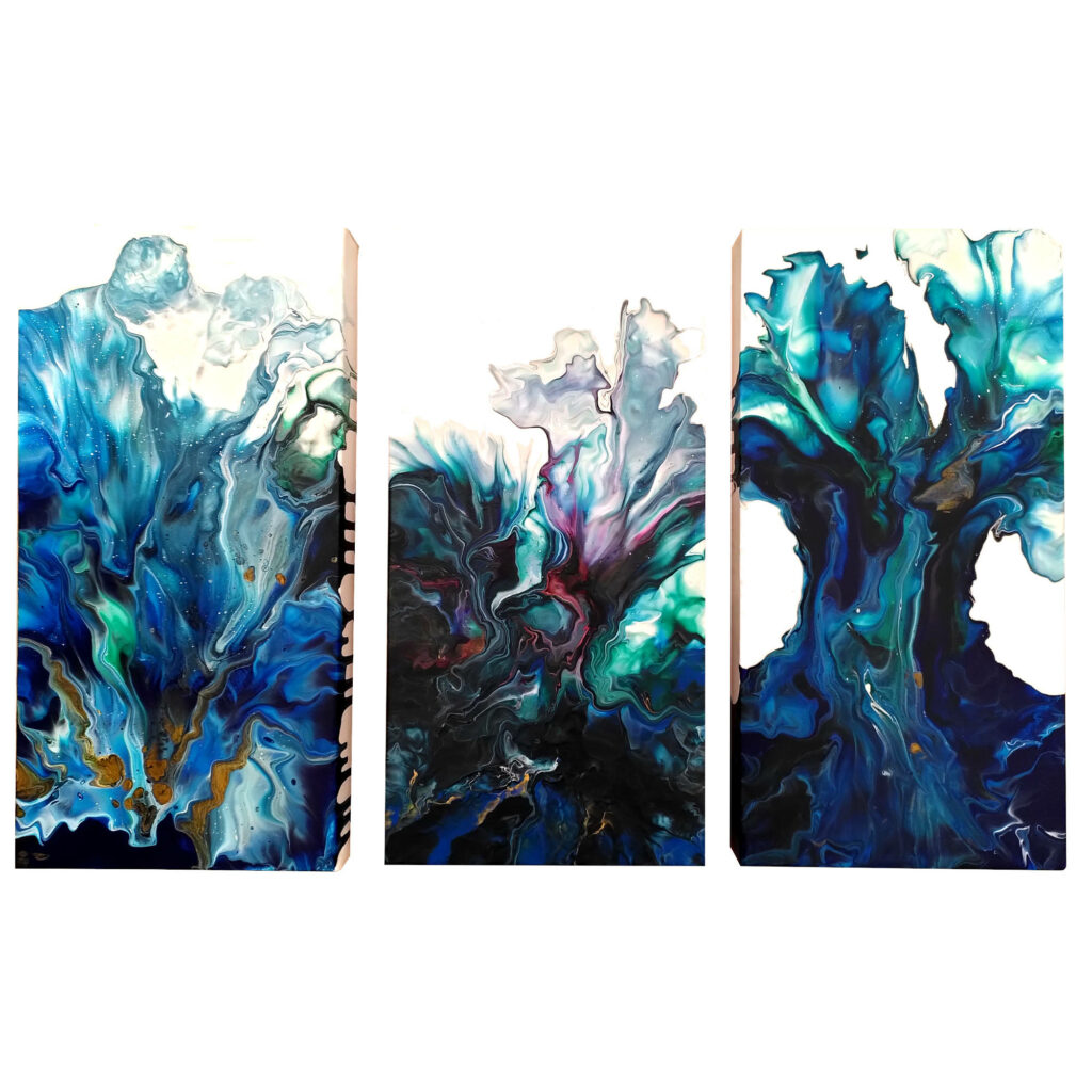 Fureurs océanes- 20x40cm Triptyque acrylique sur toile