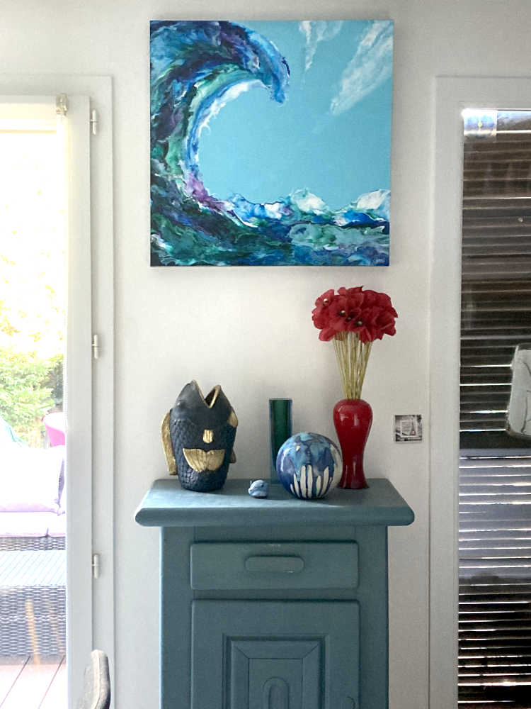 Tableau de Claire Hoddé artiste peintre témoignage grande vague acquise par un collectionneur