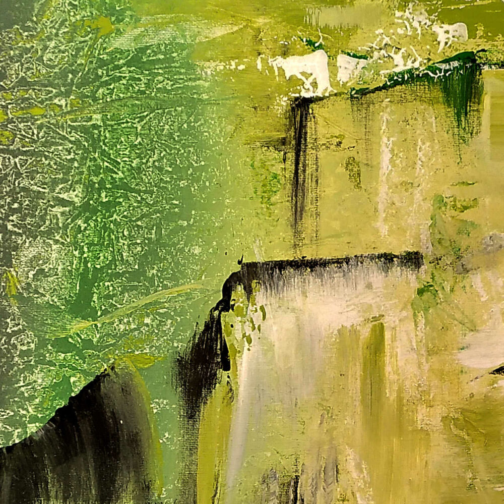 Extrait de "Verts sauvages" paysage abstrait. Entrelacs de verts, noirs, blancs