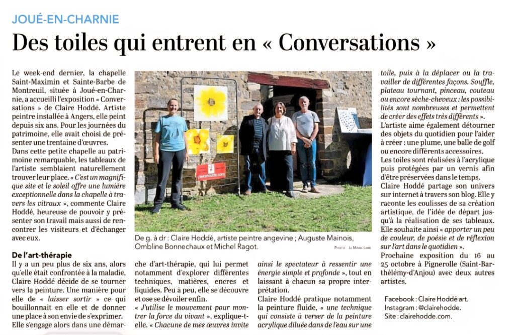 Article de presse de la Maine Libre sur l'exposition de Claire Hoddé